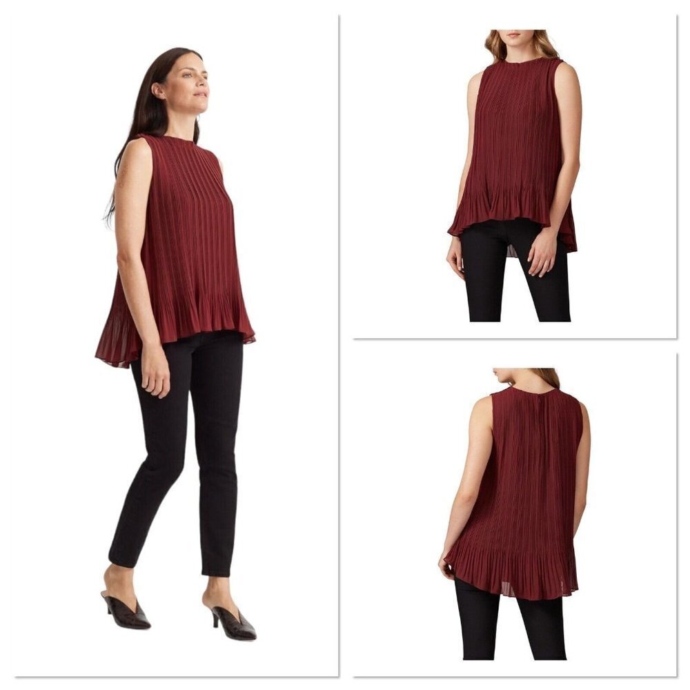 Club Monaco Womens Burgundy Sleeveless Pleated‎ A Line Swing Blouse Size XS NWT